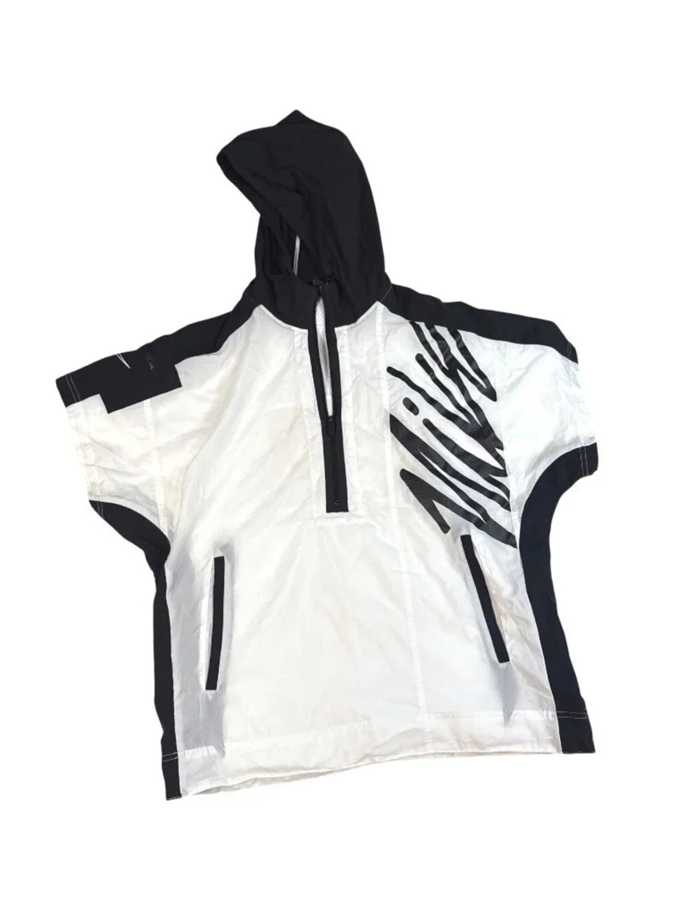 Vintage Nike Men Short Sleeve Windbreaker Jacket Black & White M Half-Zip Y2K